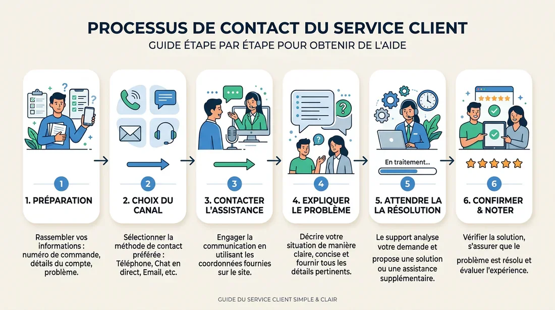 Infographie des étapes pour contacter le support Chronopost