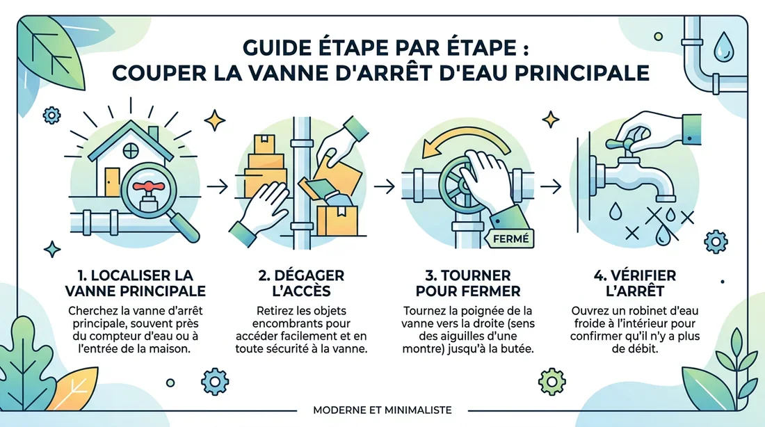 Infographie étape par étape pour couper l'arrivée d'eau