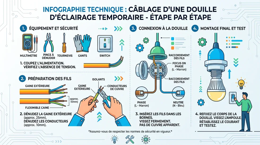 Schéma de branchement électrique Schéma technique de câblage d'une douille de chantier