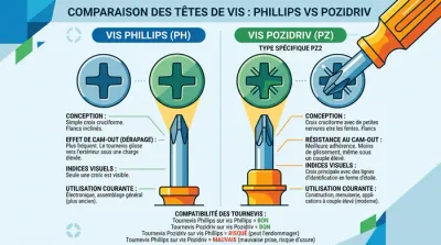 Gros plan sur un tournevis PZ2 et une vis de meuble IKEA