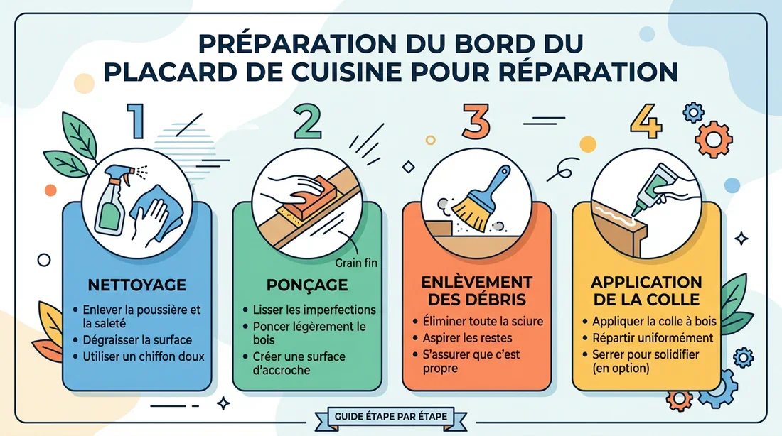 Préparation avant réparation de meuble Infographie des étapes de préparation pour réparer un meuble