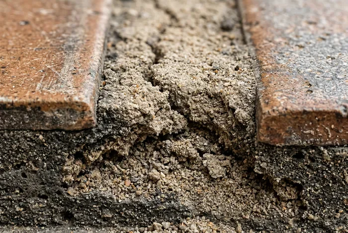 Joint de carrelage qui s'effrite : Guide pour réparer - 4 étapes pour réparer vos joints de carrelage - Pourquoi vos joints partent en poussière ? Gros plan sur un joint de carrelage friable et granuleux