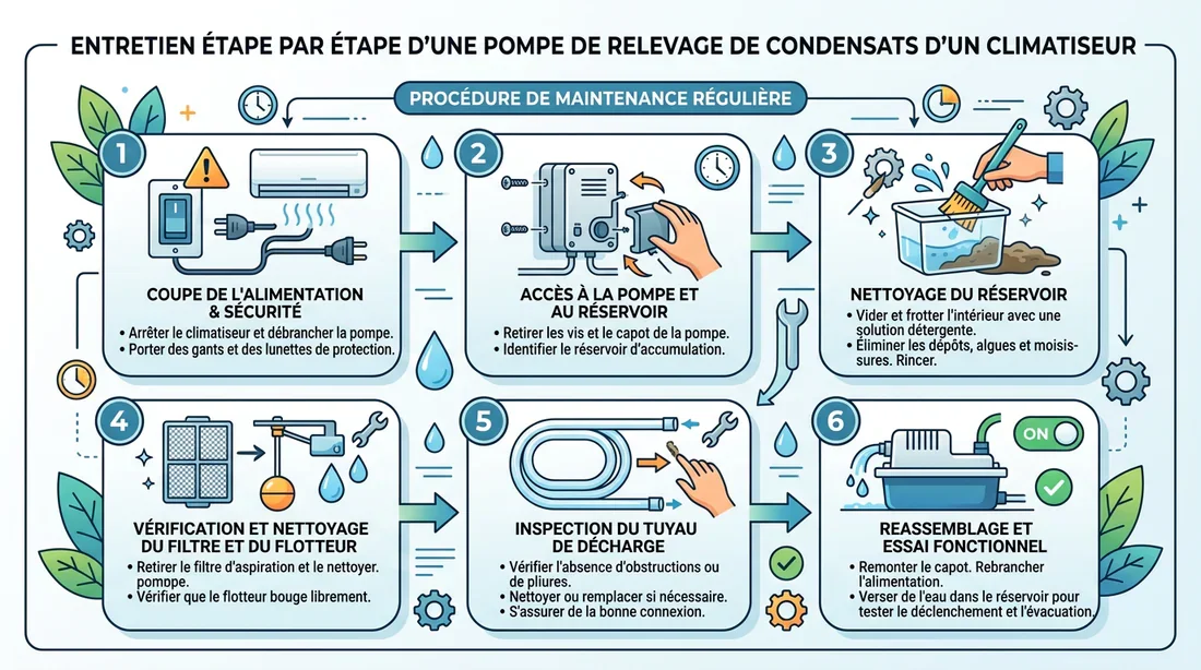 Schema des etapes d entretien d une pompe de relevage de condensats