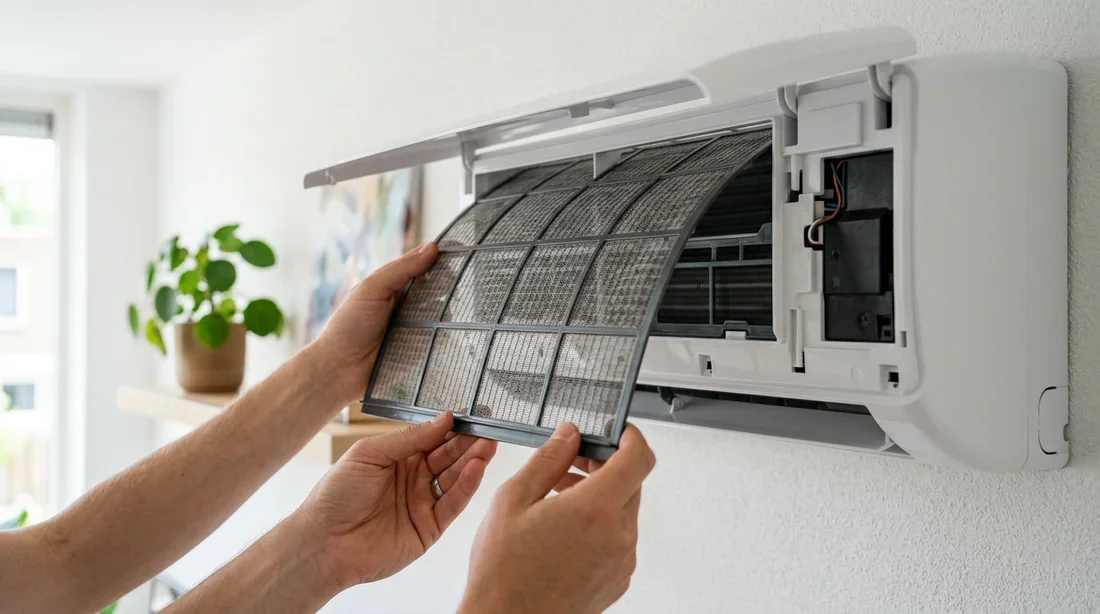 Nettoyage et entretien des filtres de climatiseur Retrait du filtre à air d'un climatiseur Qlima pour entretien