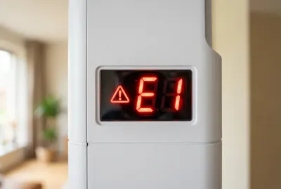 Voyant rouge et code erreur E1 sur l'écran d'un climatiseur Qlima