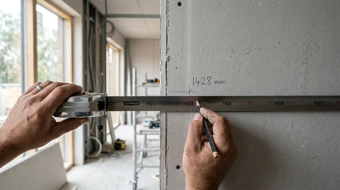 Marquage de l'emplacement pour le renfort mural Prise de mesures précises sur une cloison avant installation d'un renfort