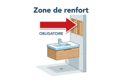Schéma technique zone de renfort pour meuble vasque