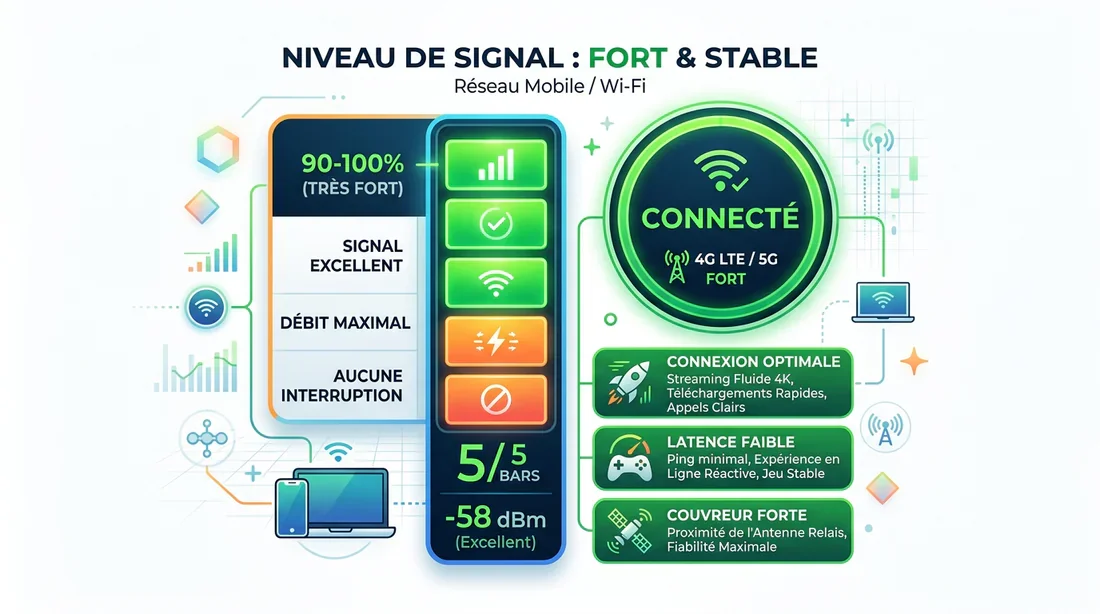 Indicateur de signal TV montrant une réception optimale