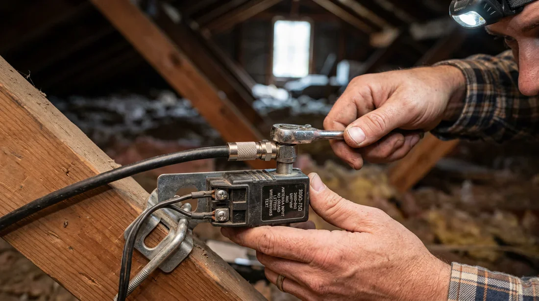 Raccordement du câble coaxial à l'antenne dans les combles