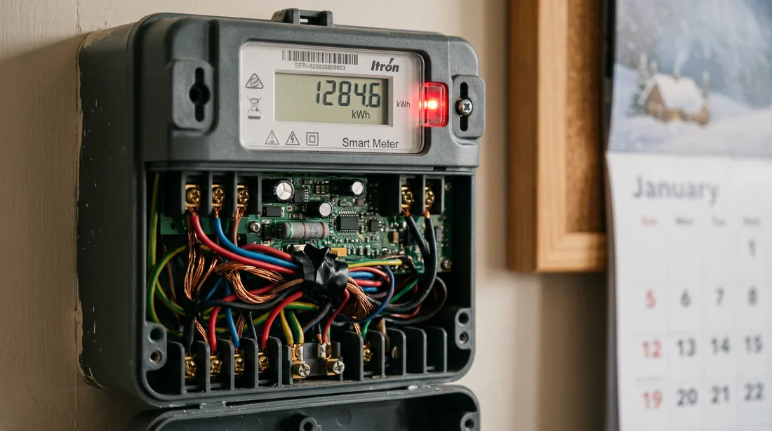 Compteur électrique intelligent avec capot ouvert pour installation hivernale