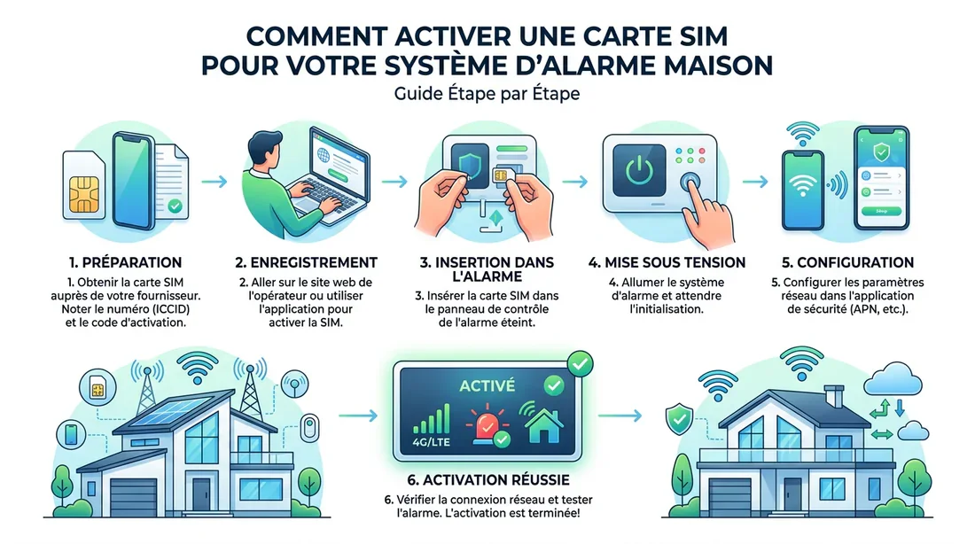 Infographie des étapes d'activation de la carte SIM Verisure