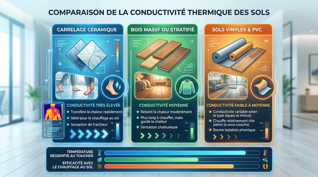 Comparatif de conductivité thermique Infographie comparative sur la conductivité thermique des revêtements de sol