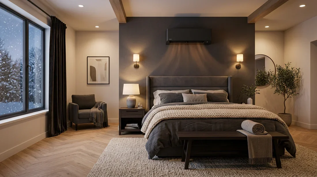 Unité murale Toshiba Shorai installée dans une chambre à coucher contemporaine