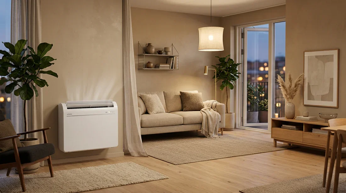 Confort thermique avec la console Hitachi Shirokuma Diffusion d'air confortable par le climatiseur console Hitachi dans un salon