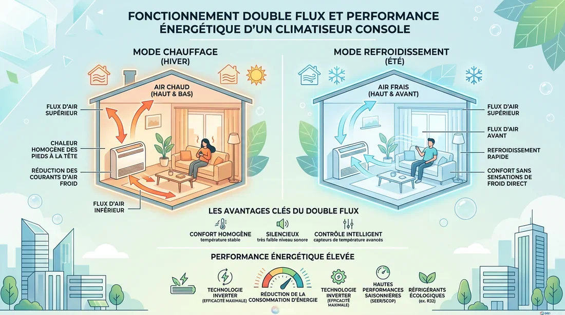 Fonctionnement et économies d'énergie Infographie expliquant le fonctionnement et les performances de la console Hitachi