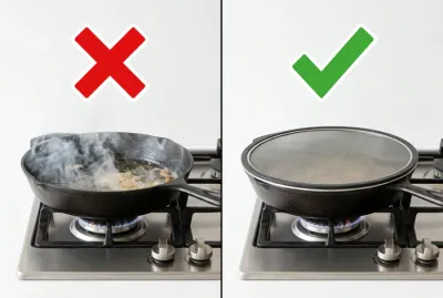 Comparaison entre une poêle sans protection et une poêle avec grille anti-projections