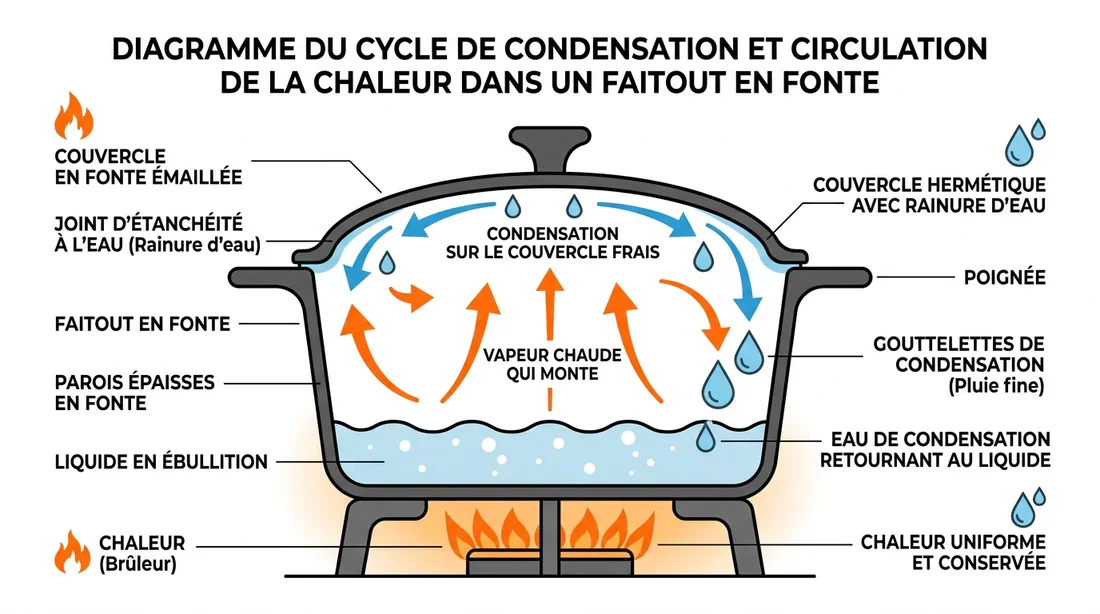 Schéma explicatif du cycle de condensation et joint d'eau