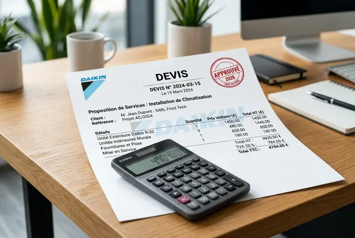 Devis pour installation de climatisation Daikin approuvé en 2026