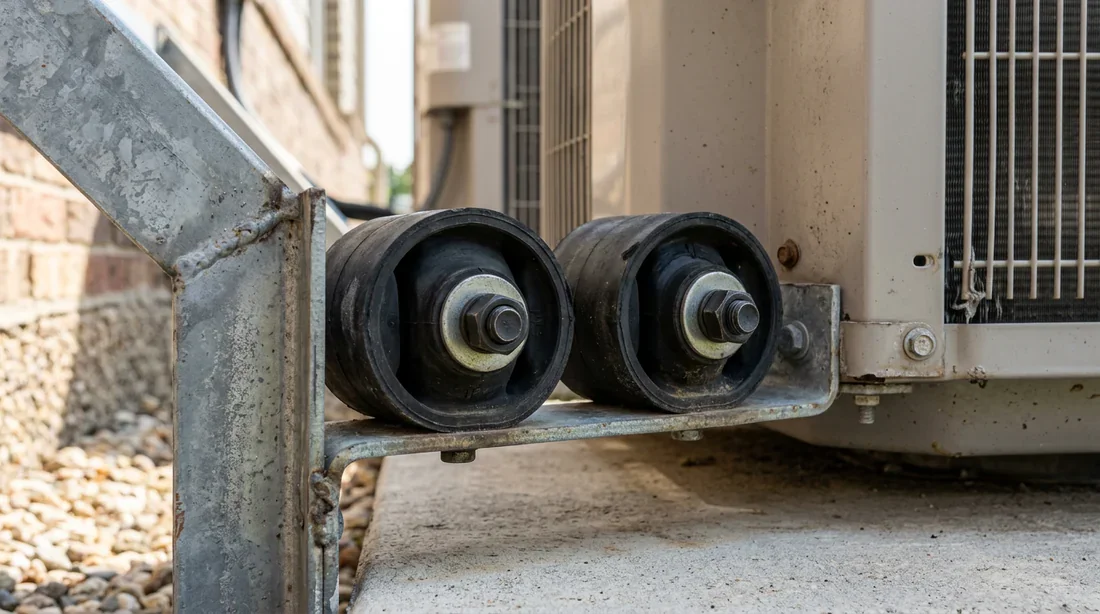 Détail des silentblocs anti-vibration sous le support de la climatisation