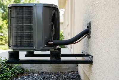 Vue rapprochée de l'espace de ventilation entre le mur et le moteur de climatisation