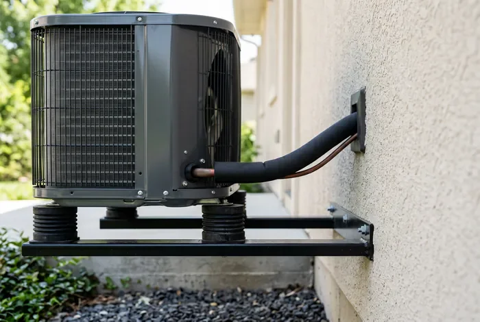 Vue rapprochée de l'espace de ventilation entre le mur et le moteur de climatisation