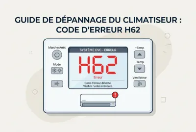 Infographie du code erreur H62 sur une télécommande de climatiseur