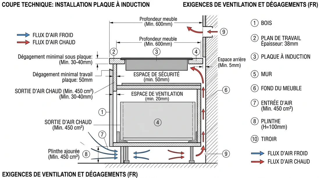 Schéma technique des contraintes d'encastrement d'une plaque