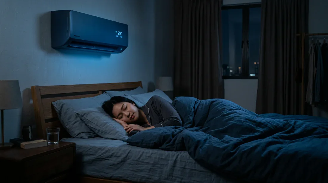 Les effets de la climatisation sur le sommeil pendant la nuit Personne qui dort sous une couverture légère avec la climatisation en marche