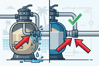 Comparaison avant après d'une réparation de fuite sur filtre à sable