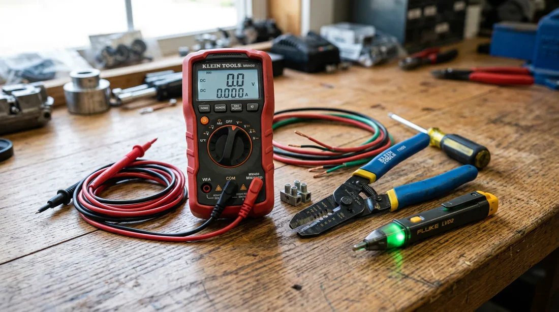 Outils d'électricien professionnel sur établi