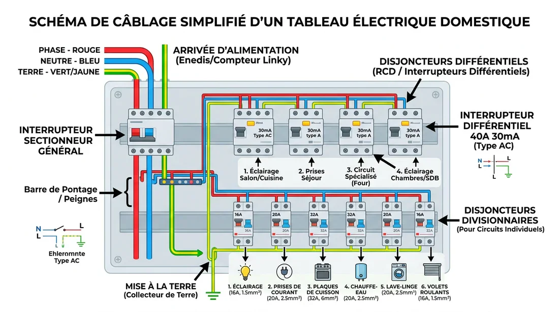 Schéma de branchement d'un tableau électrique domestique