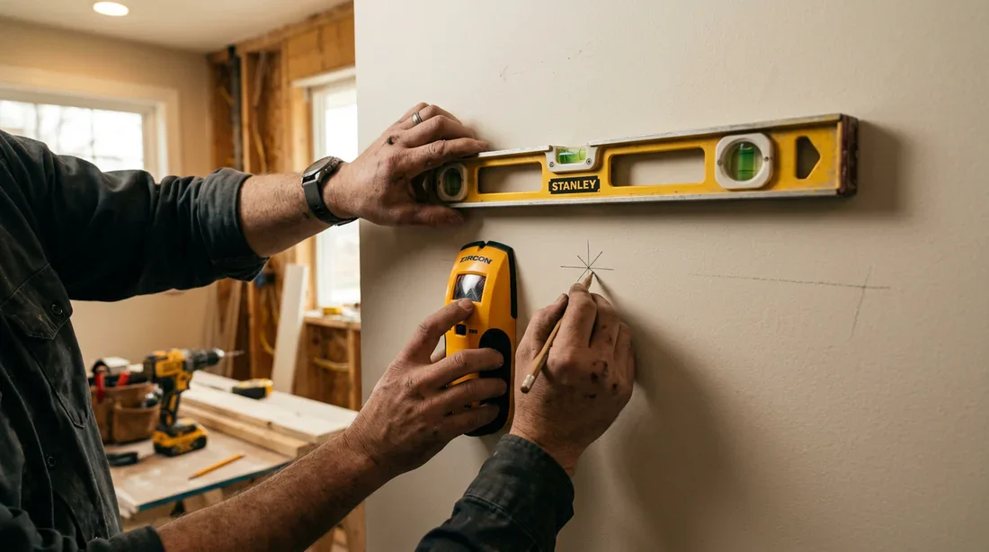 Électricien utilisant un détecteur de métaux sur un mur