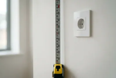 Ruban à mesurer contre un mur près d'une prise électrique