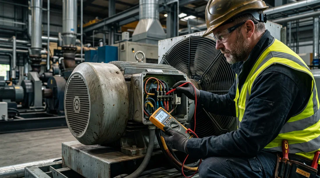 Contrôle du ventilateur de condenseur Inspection électrique du moteur de ventilateur de condenseur par un technicien