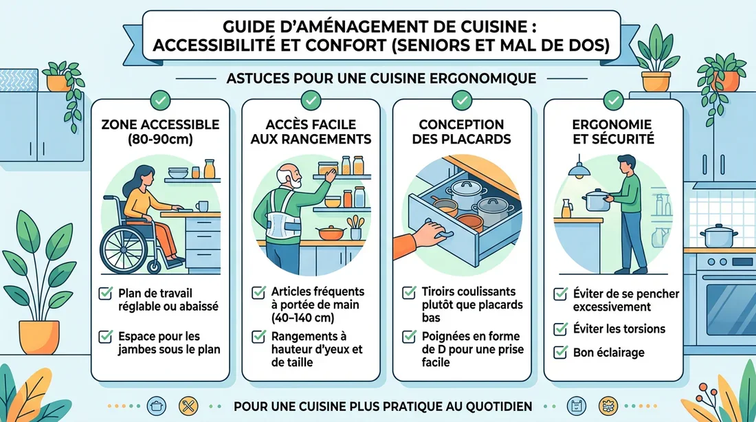 Infographie des conseils d'aménagement de cuisine ergonomique