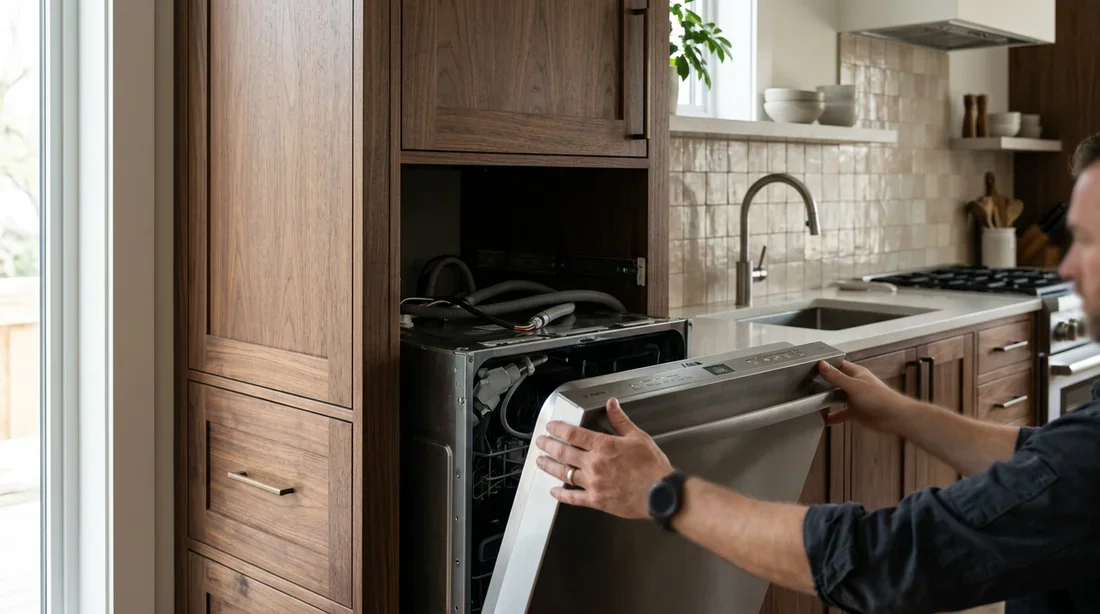 Installation professionnelle d'un lave-vaisselle encastrable en colonne