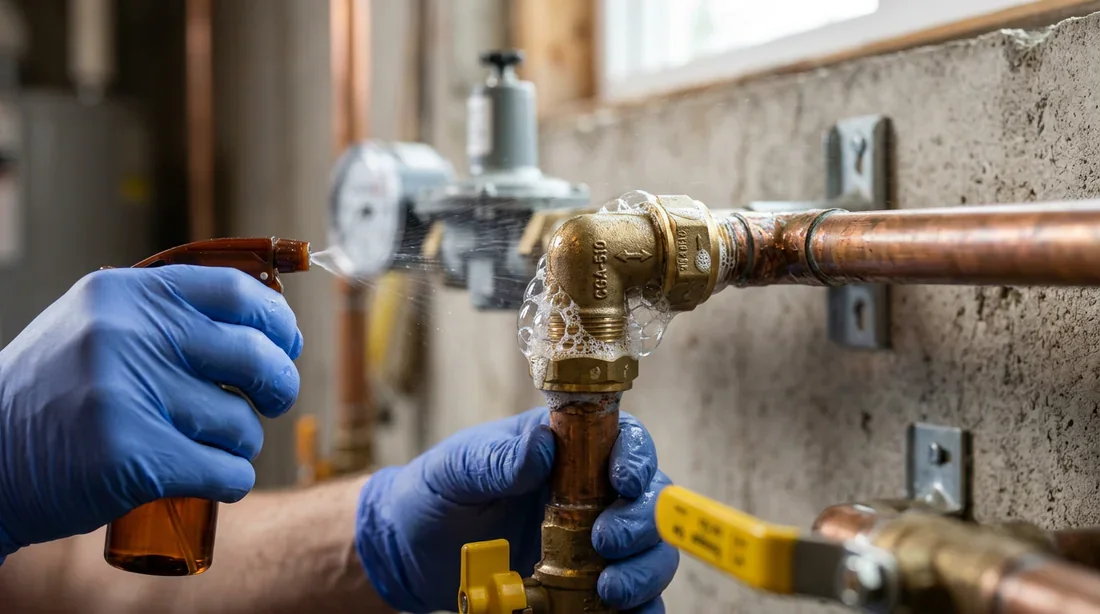 Test à l'eau savonneuse pour détecter une fuite de gaz