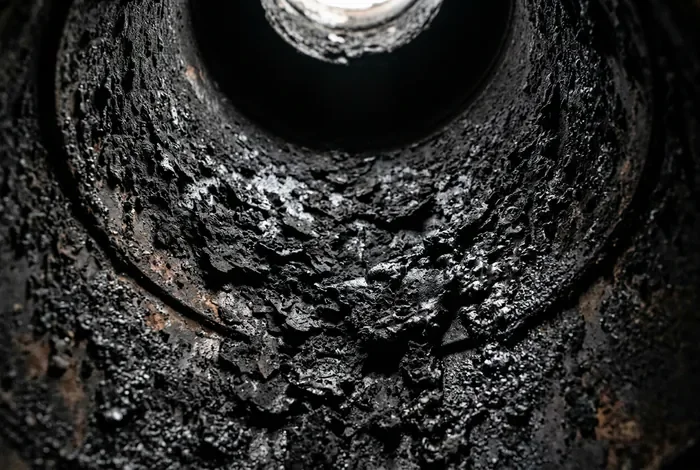Gros plan sur l'intérieur d'un conduit de poêle à bois encrassé