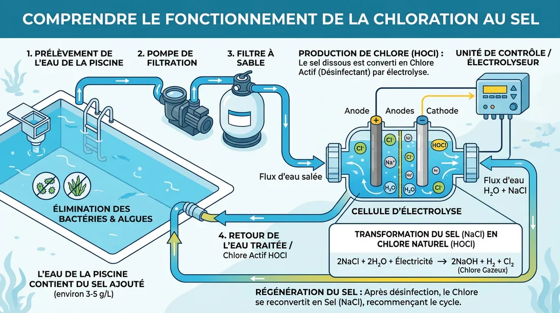 Principe de fonctionnement de l'électrolyseur Schéma explicatif du fonctionnement d'un électrolyseur au sel