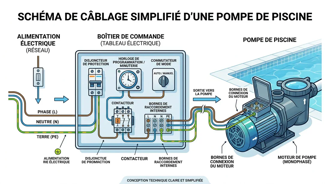 Bornier de raccordement électrique d'une pompe de piscine