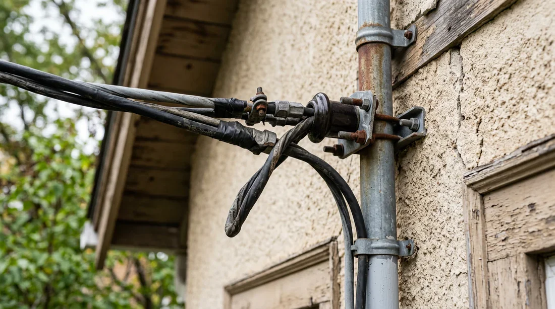Connexion des câbles électriques sur une façade de maison