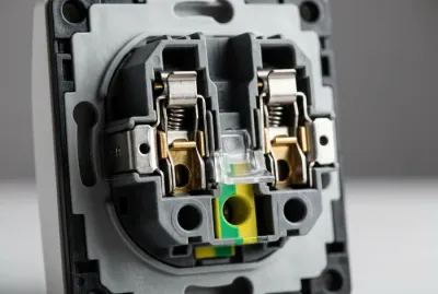 Gros plan sur les bornes de connexion d'une prise électrique