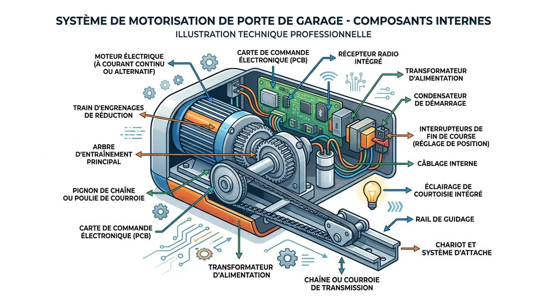 Schéma des composants d'un moteur de garage Marantec