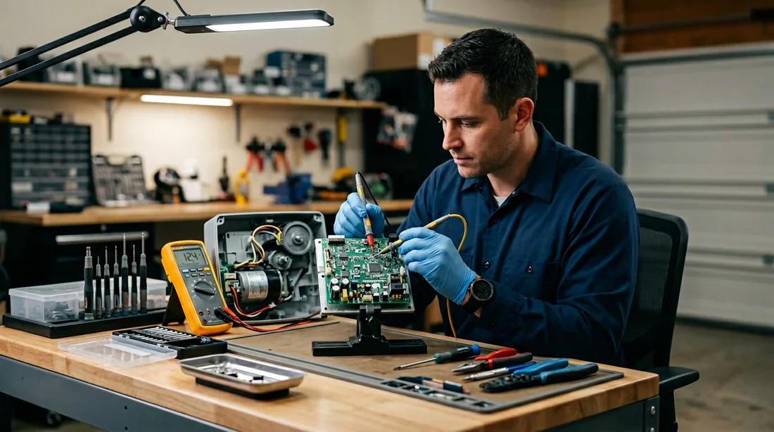 Test au multimètre d'une carte électronique de motorisation