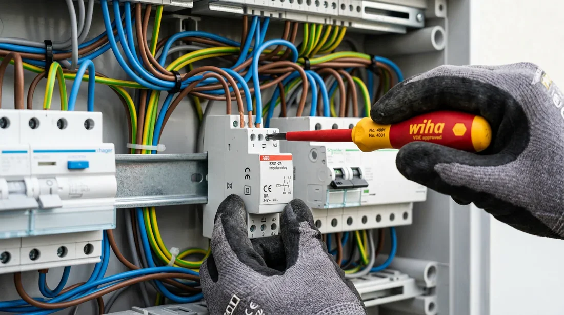 Installation et raccordement d'un télérupteur modulaire par un électricien