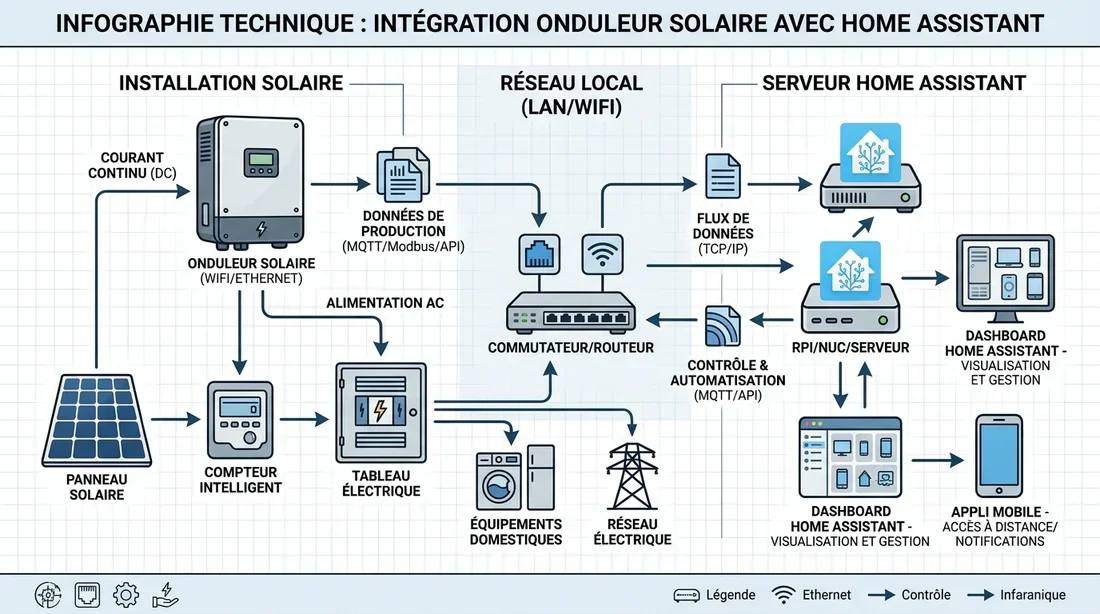 Schéma de fonctionnement de la connexion Home Assistant avec Solarman