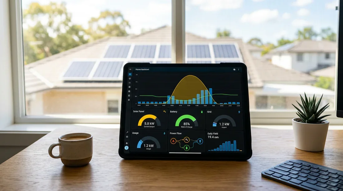 Tablette affichant le dashboard Home Assistant de suivi solaire
