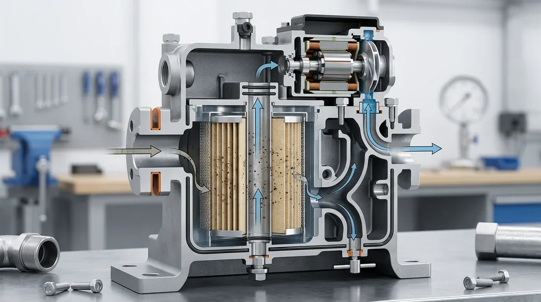 Vue technique des composants internes d'un bloc de filtration PFI