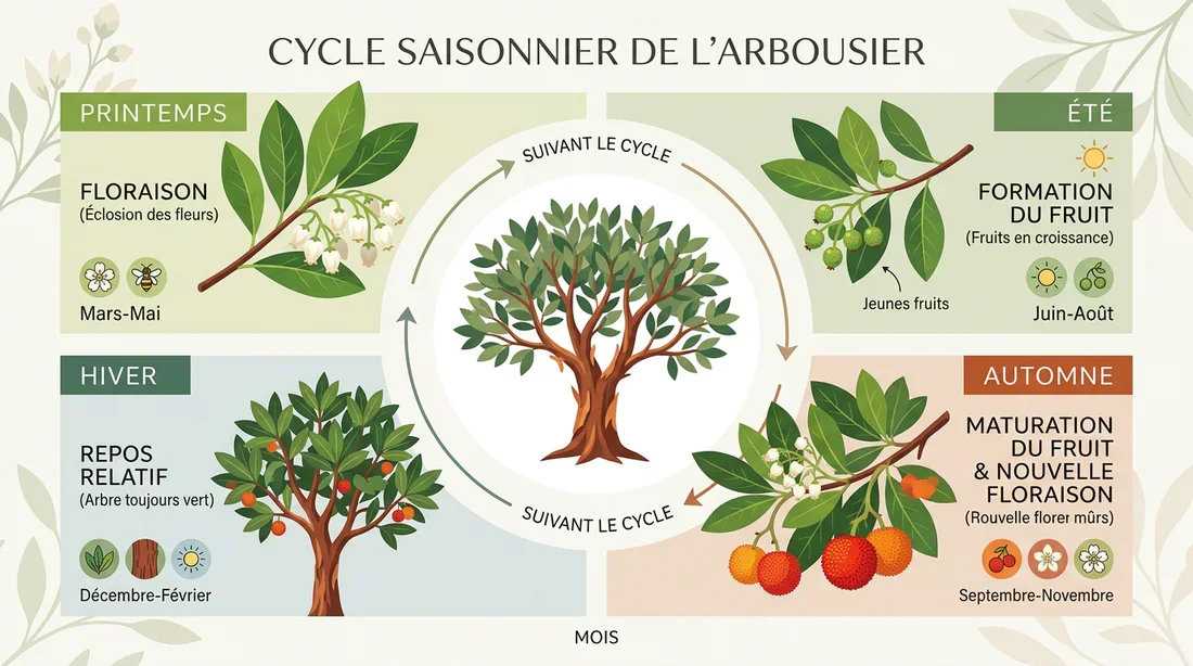 Infographie du cycle de vie de l'arbousier