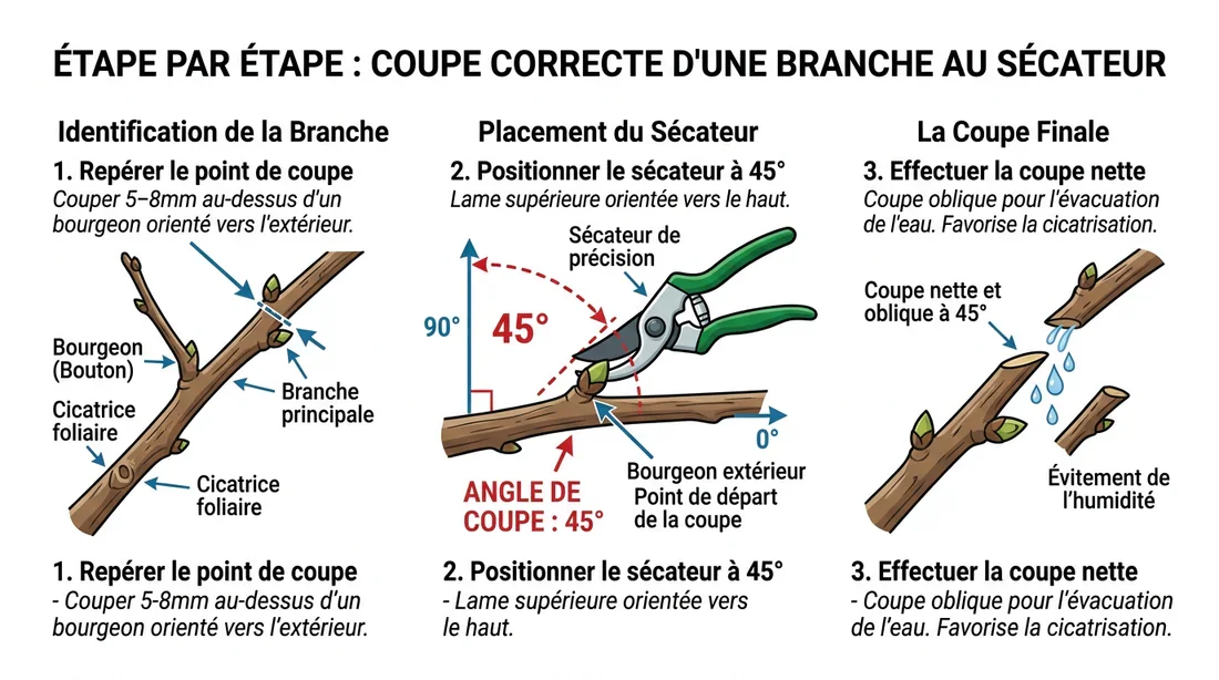 Schéma technique de taille des branches d'arbousier